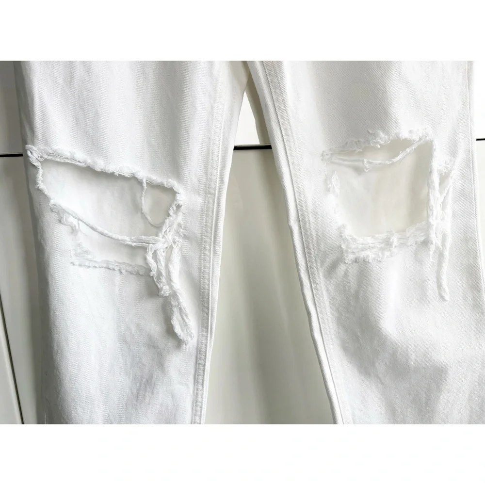 We The Free Maggie Mid Rise Straight Jean  in Optic White Denim Distressed 30 - Picture 8 of 14